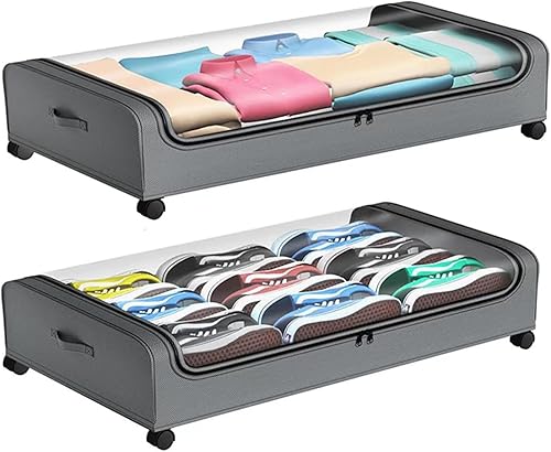 Miniatura 7 de xixi-home Contenedores de almacenamiento debajo de la cama con ruedas, 2 cajones organizadores con ruedas y ventana transparente y asas,