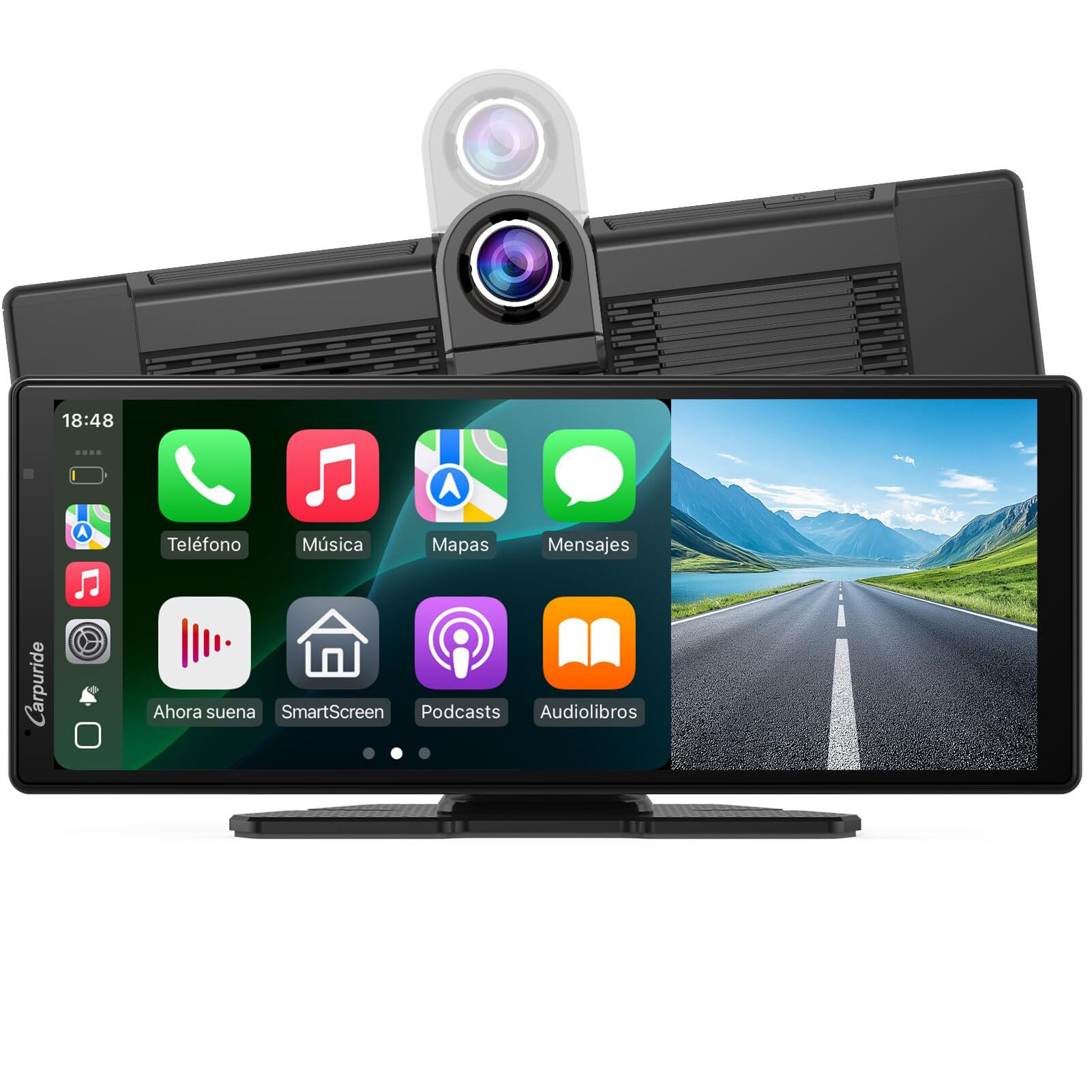 Carpuride W903 Carplay y Android Auto inalámbricos Portátiles con Cámara para Salpicadero 4K - Pantalla IPS HD de 9,3", Grabación en Bucle, Bluetooth, Mirror Link, GPS, Siri, Montaje en Salpicadero