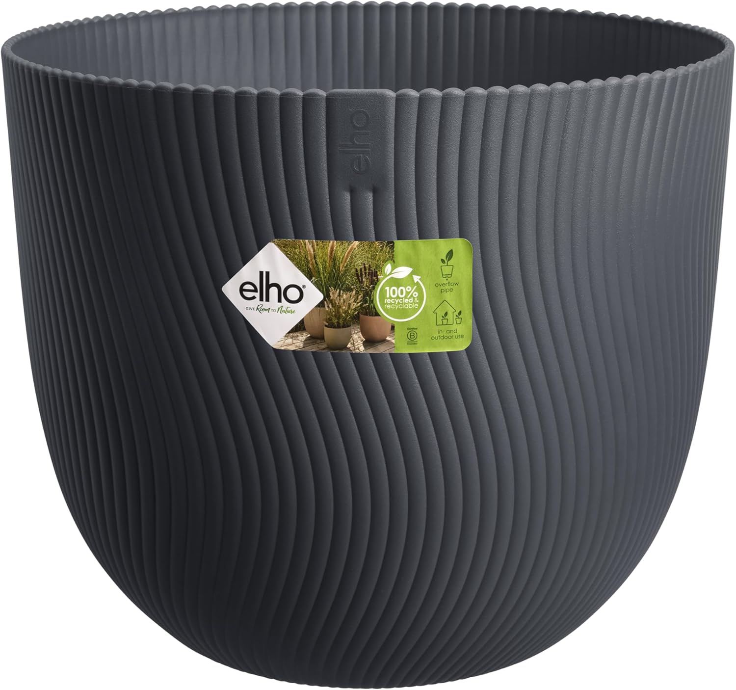 elho Sereh Round 30 - Flower Pot for Indoor and Outdoor Use - 100% Recycled Plastic - Diameter 29.5 x Height 25.3 cm - Black/Anthracite