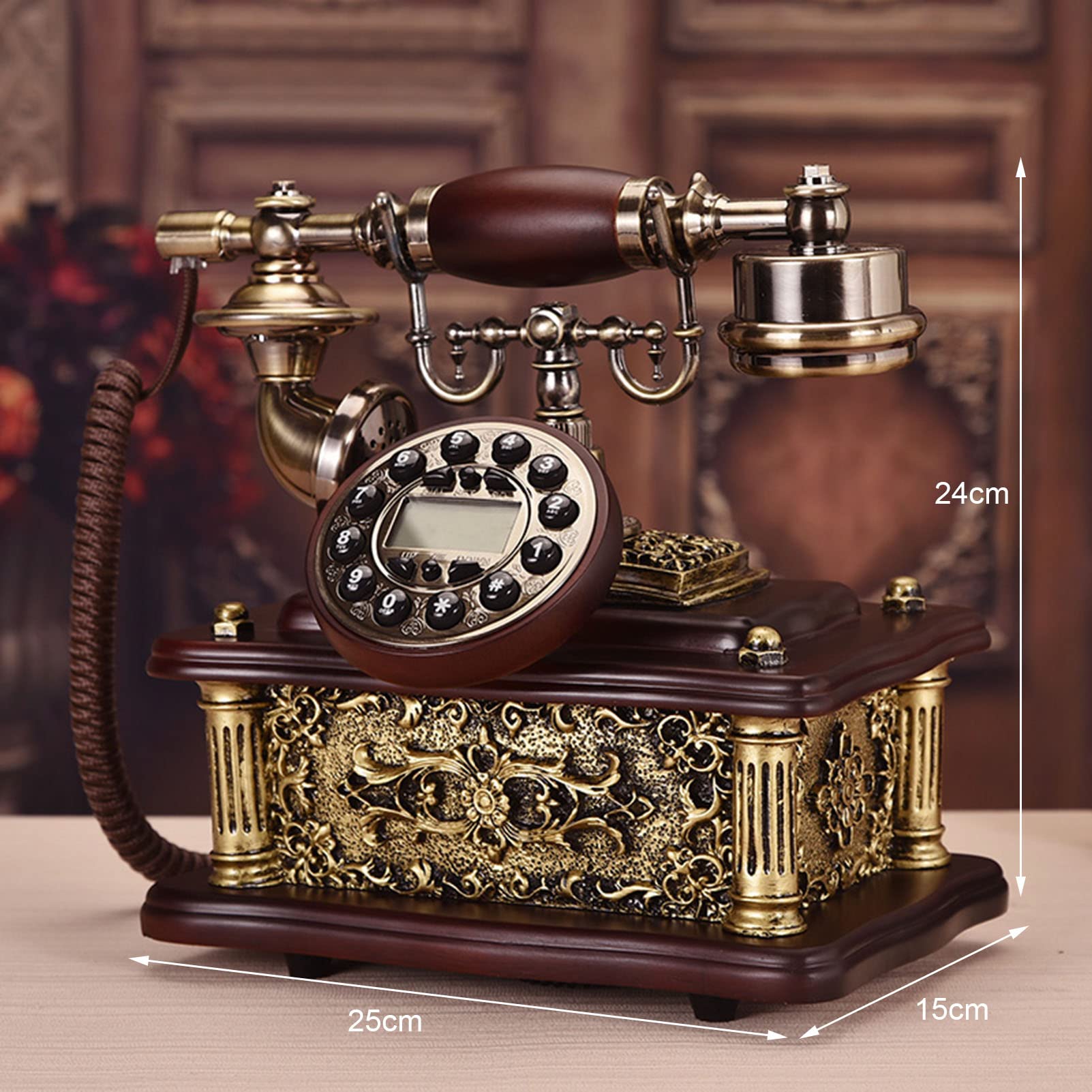 Staromodny telefon antyczny telefon vintage przewodowy telefon stacjonarny na biurko do domu, salonu, sypialni, dekoracja biura (podwójny dzwonek)