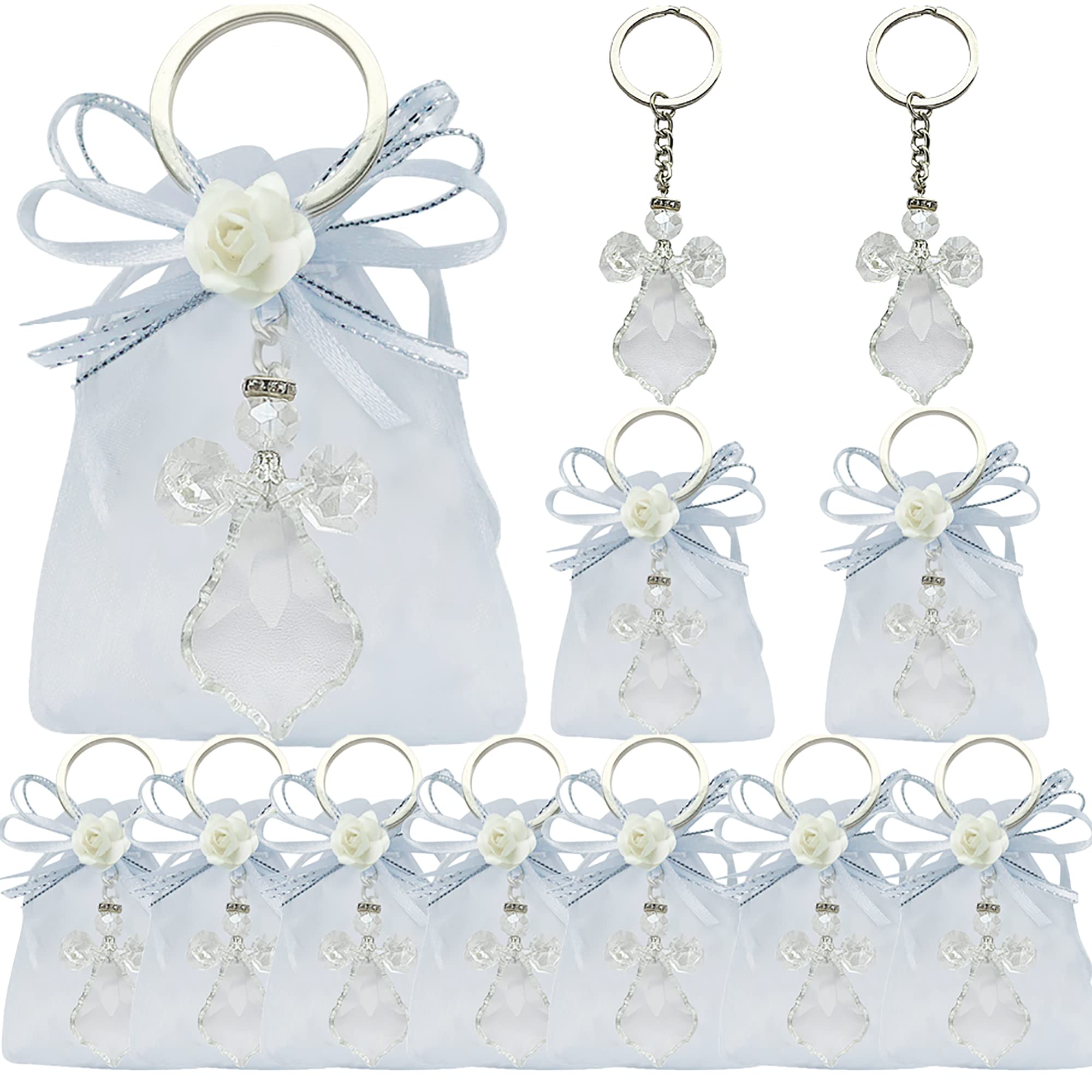 WE 12 Pcs Angel Crystal Keychain Decorated Organza Bag - Wedding / Baptism / Quinceanera / First Communion Favors
