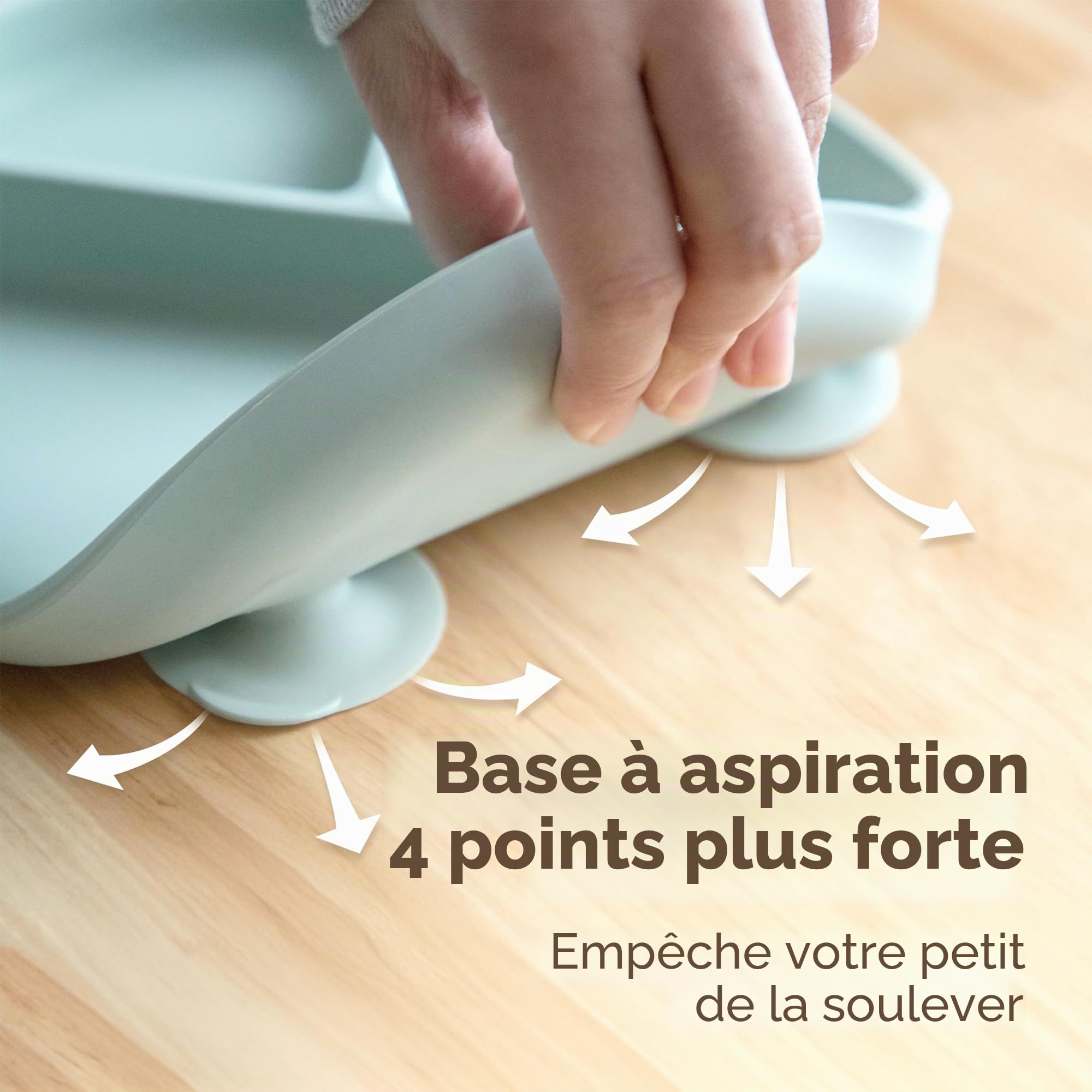 Moonkie Assiette Bébé Silicone avec Ventouse Lot de 2 Couvercle Antidérapante Menthe Bleu clair