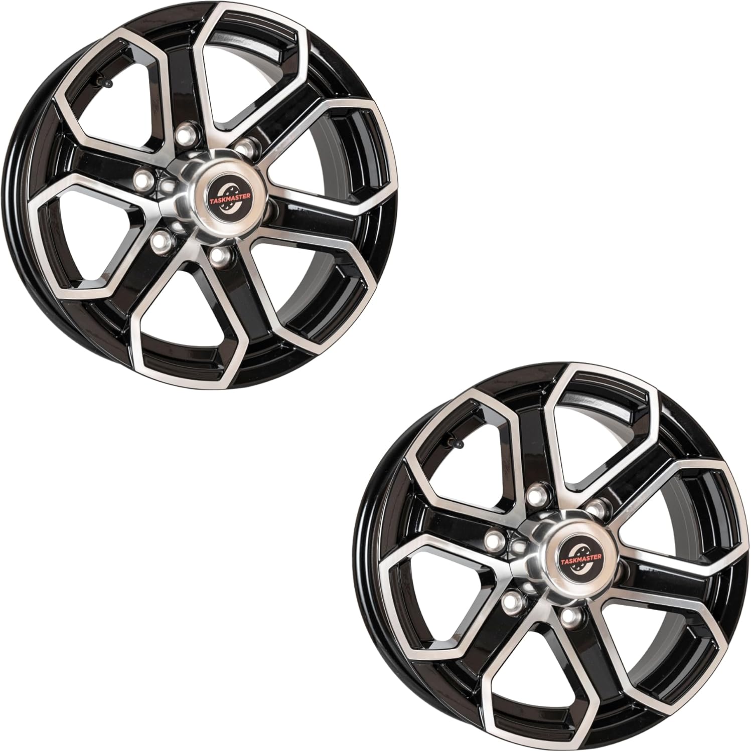 2-Pack Taskmaster Trinity Black Machined 6 Spoke Aluminum Trailer Wheel Rim 15x6 6x5.5 Bolt Pattern 4.25 Center Bore 2835 Load Carry Capacity