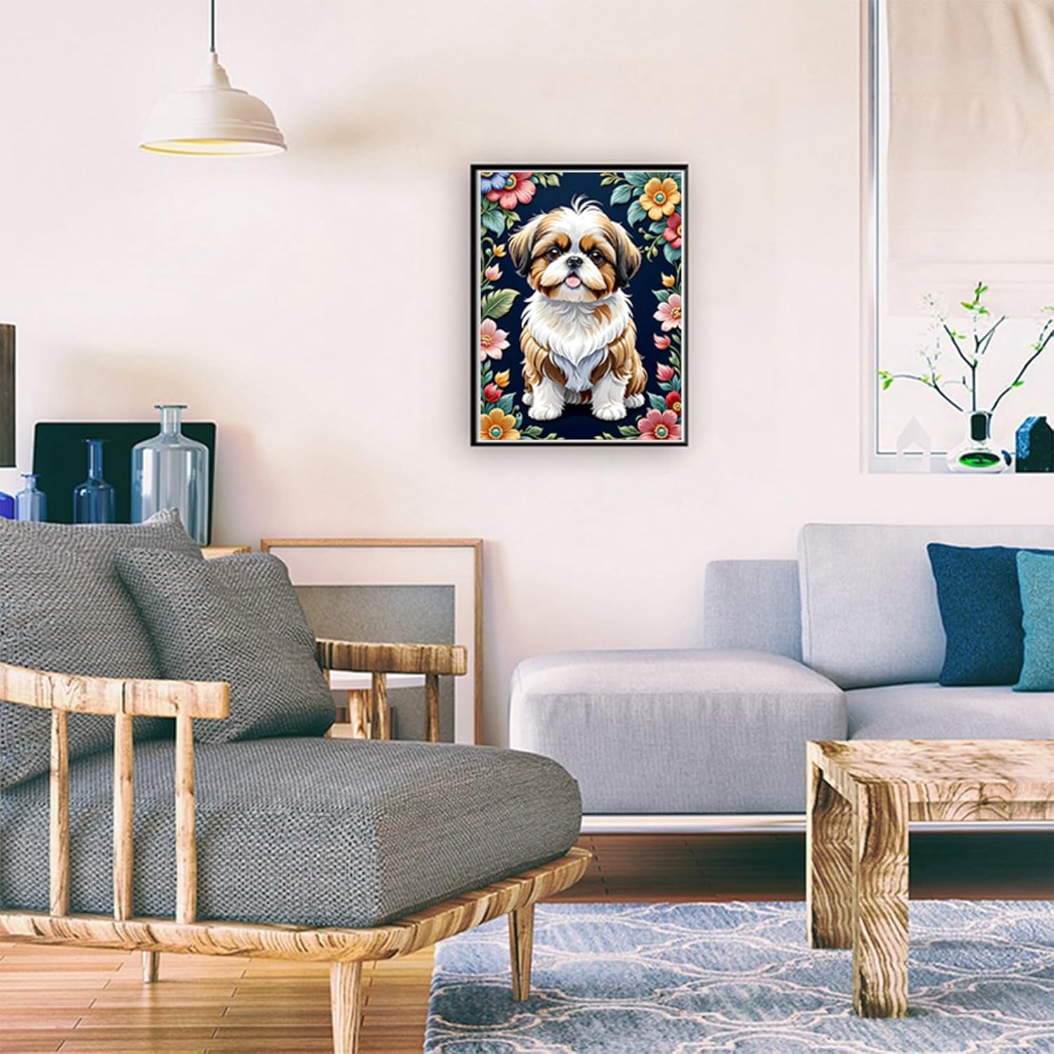 5D DIY Diamond Painting Floral Full Drill Kits for Adults Beginner Colorful Animals Diamond Art, Shih Tzu Round Diamond Painting Kits Perfect for Home Wall Decor Gifts 12x16inch