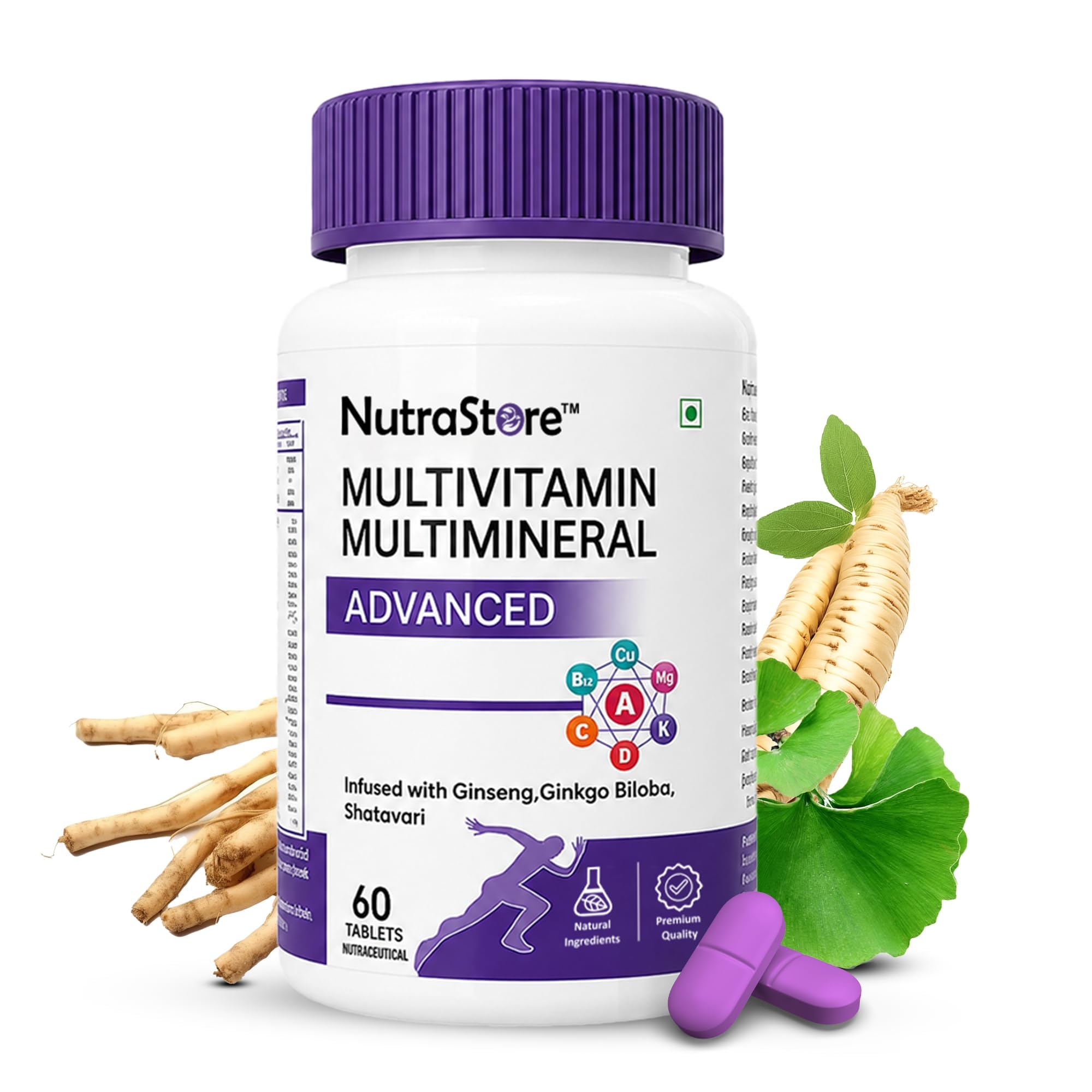 NutraStore Multivitamin Advanced | Daily Multivitamin Tablets for Men & Women | With Ginseng, Ginkgo Biloba & Shatavari | Energy, Skin, Hair, Immunity & Gym Recovery | 60 Veg Tablets-image-19