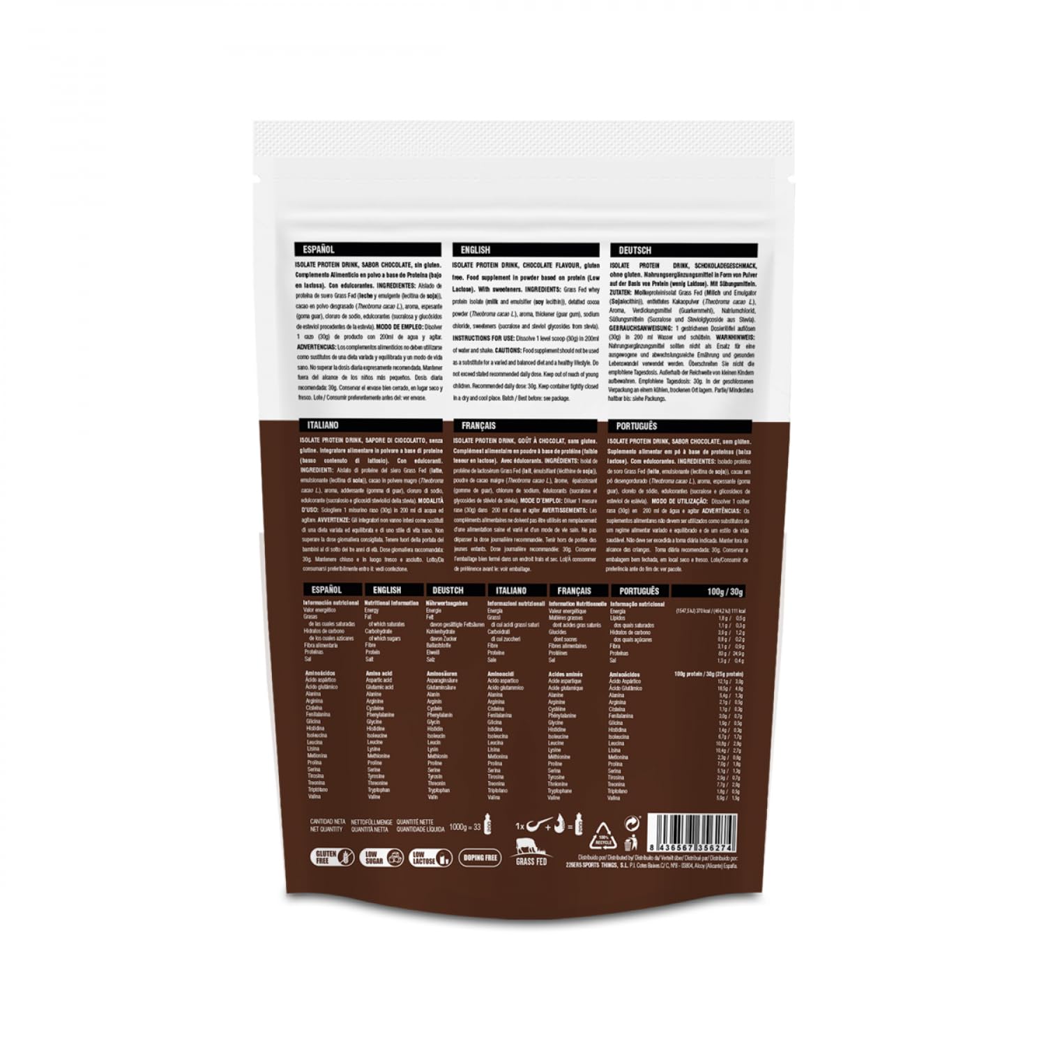 226ERS Isolate Protein Drink 1 Kg - Batido de Proteínas Sin Gluten - Bajo En Azúcar - Recuperación Y Aporte De Proteína Low Carb Sabor Chocolate