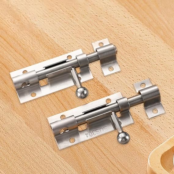 2-Pack Heavy Duty 4-Inch 304 Stainless Steel Slide Barrel Bolt Latch with Padlock Hole - Door Lock Latches for House, Barn, Fence, Shed, and Basement (Silver) - Includes Mounting Screws