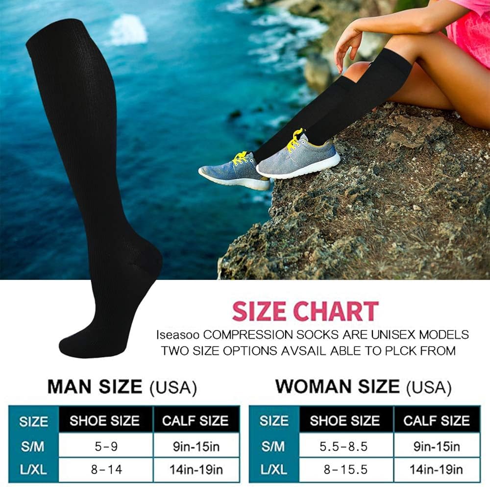 Iseasoo Compression Socks - Compression Socks for Women & Men Circulation - Best for Medical Running Nurses