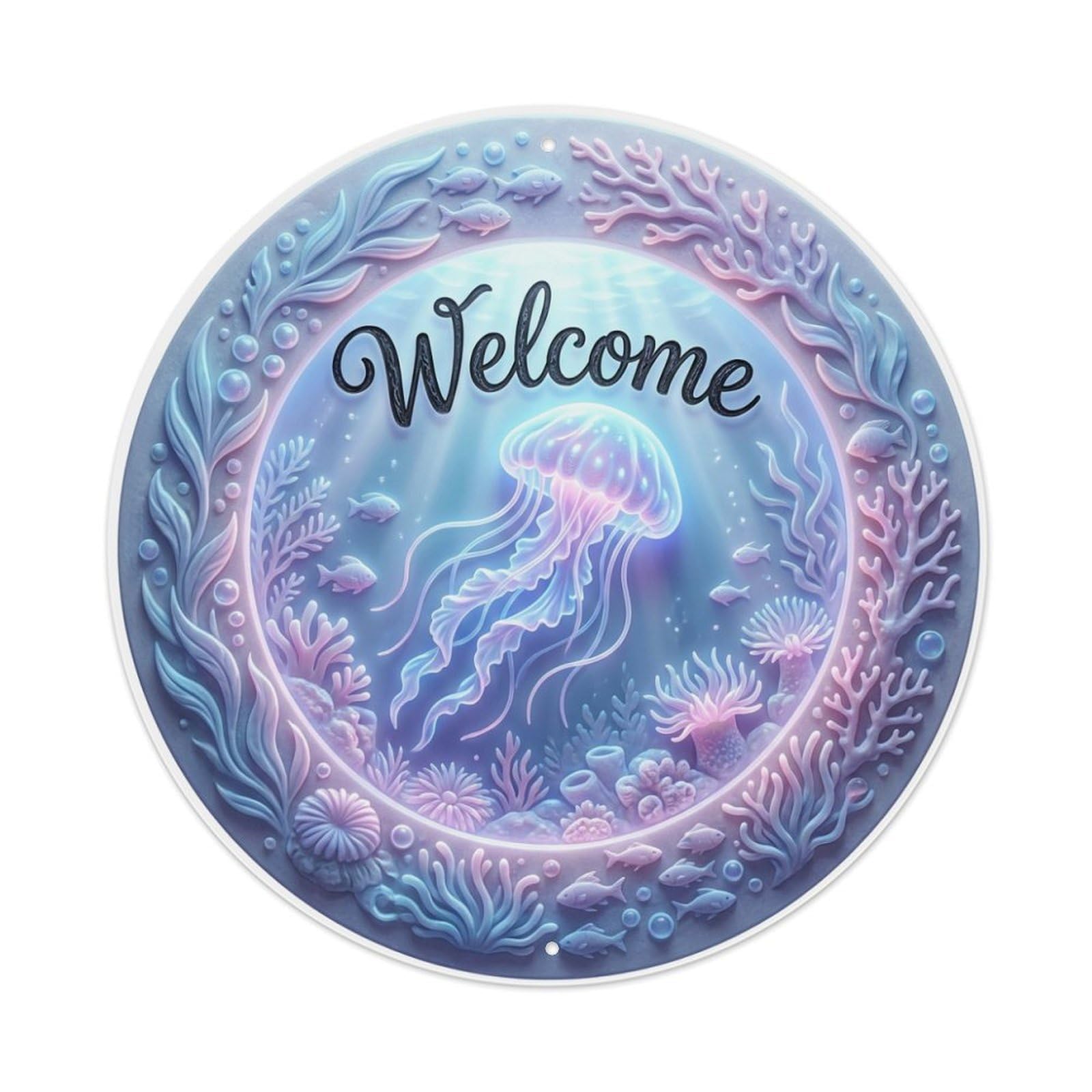 Tgrcjimh Style Metal Tin Sign Jellyfish Glow Welcome Aquatic Wonder