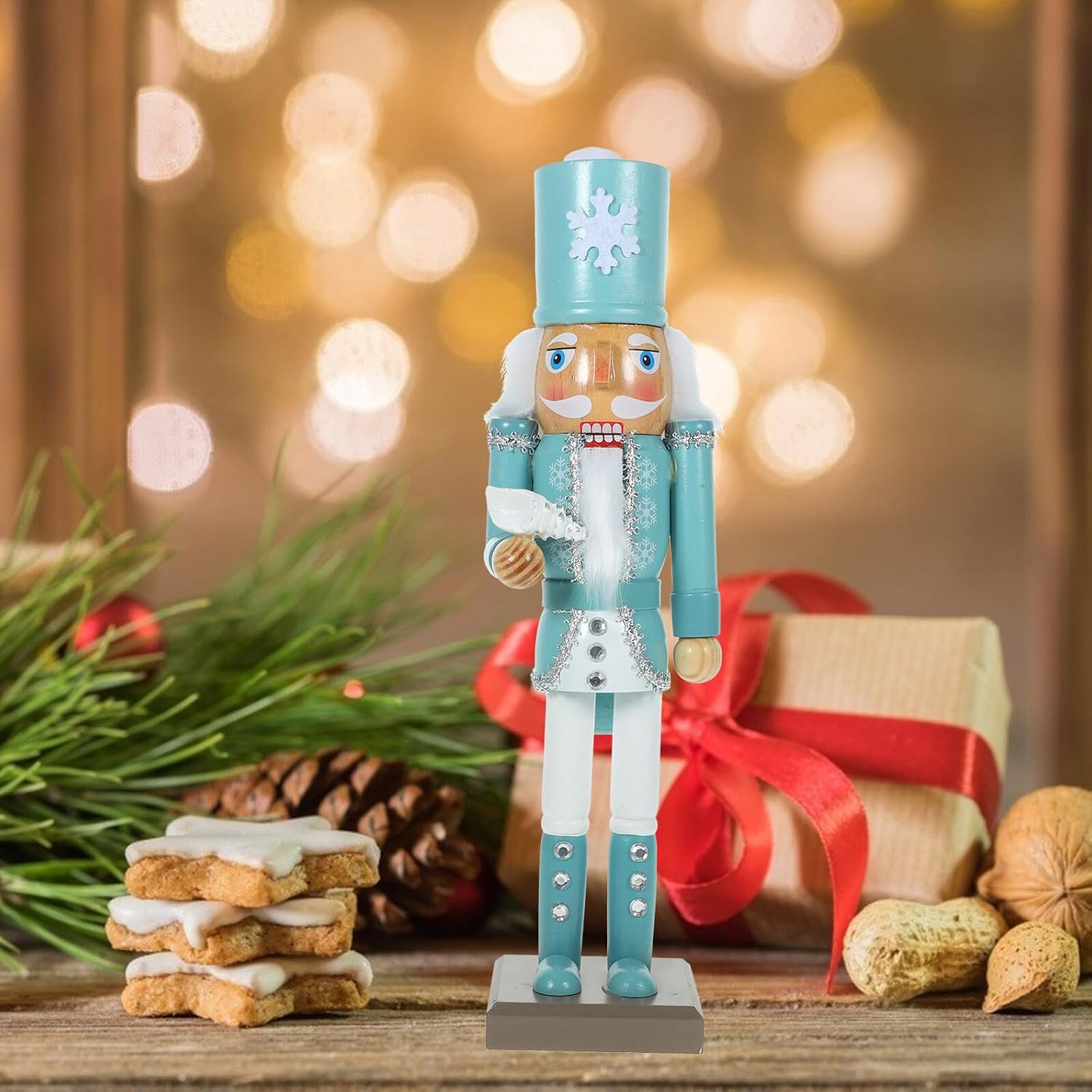 Christmas Outdoor Wooden Nutcracker Figurine 36.5cm Ocean Series Small Holiday Nutcracker Decor for Home and Party