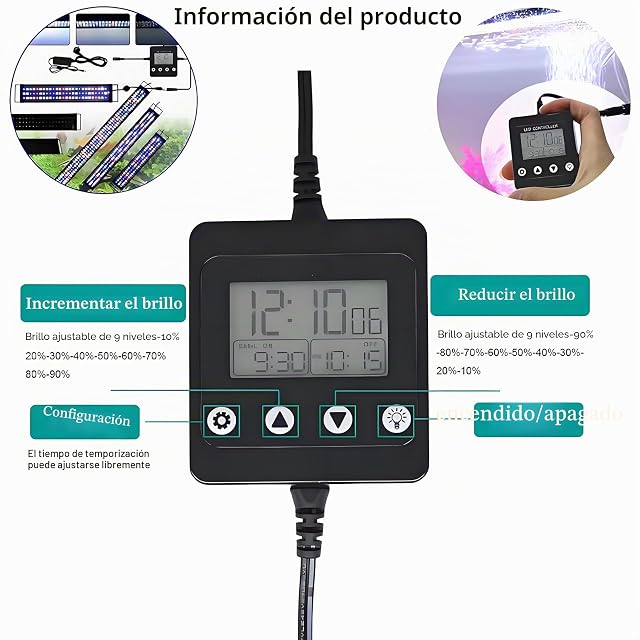 Foto 5 de 8 de Nicoone Acuario Temporizador Luz Tanque De Peces Controlador De Luz Digital Dimmer, para Acuarios