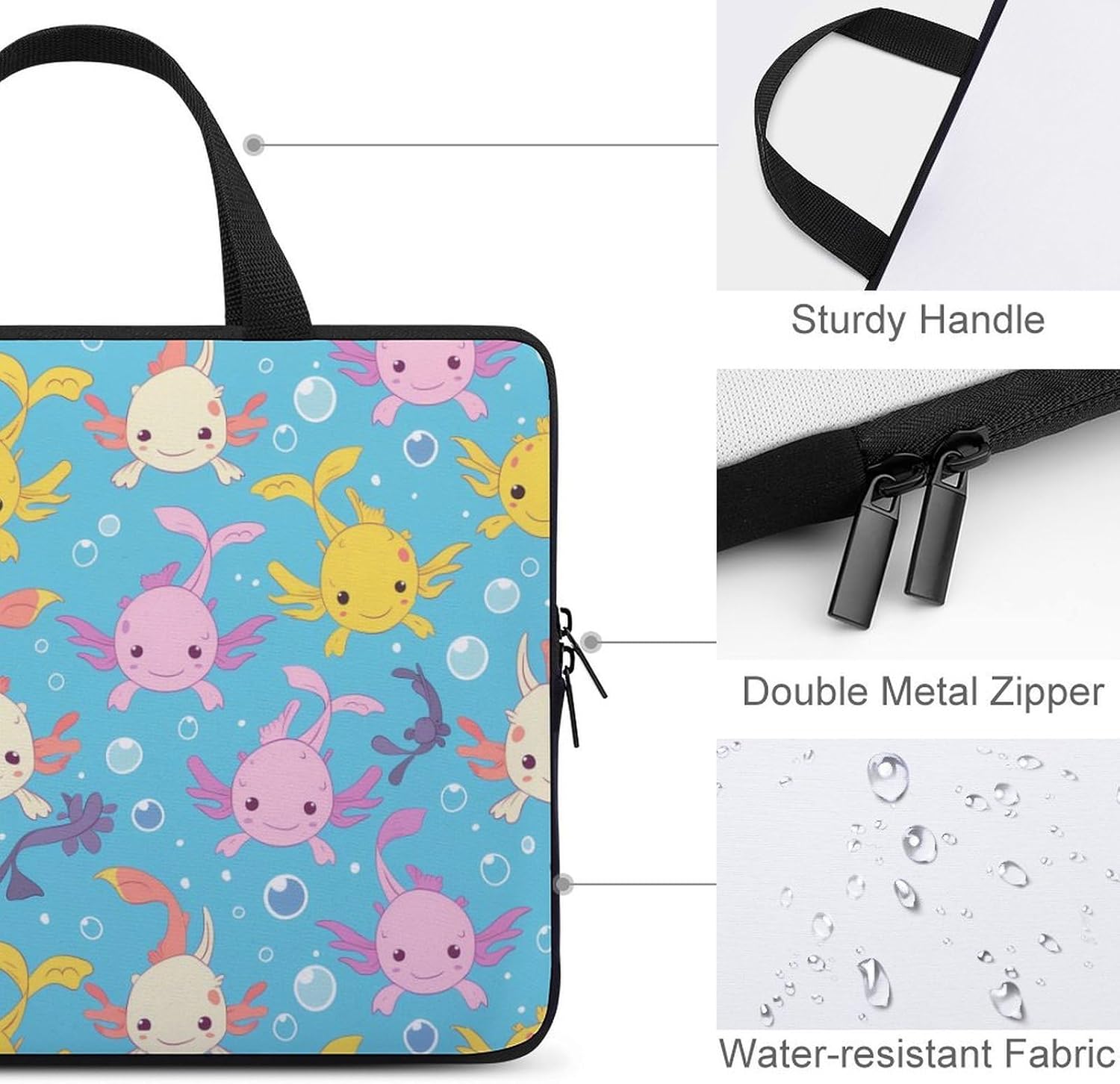 Cute Axolotl Pattern Laptop Bag Print Computer Sleeve Case Protector Briefcase Totes for Women Men