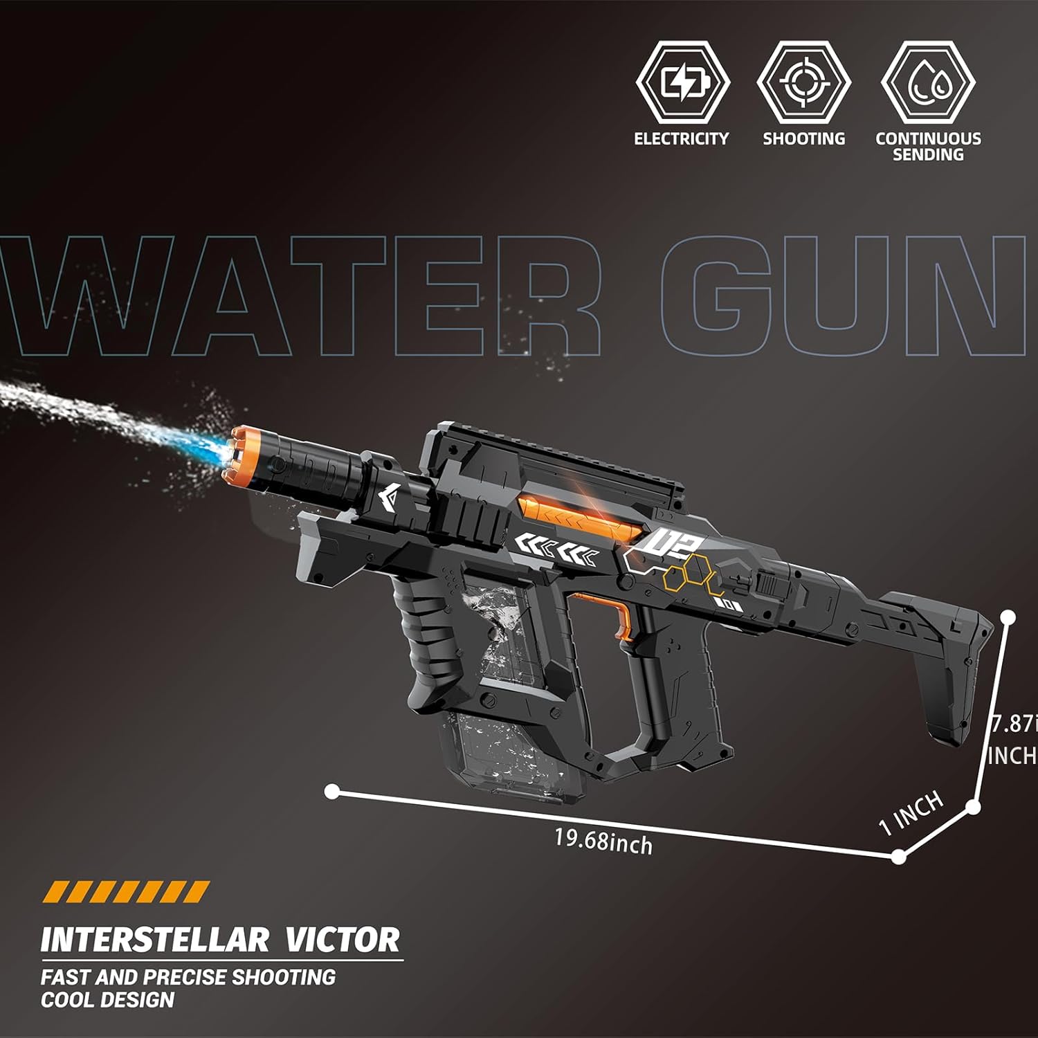 Electric Water - Automatic Water with Drum, Realisty Water Pistol, for 16+ Years Old, Black