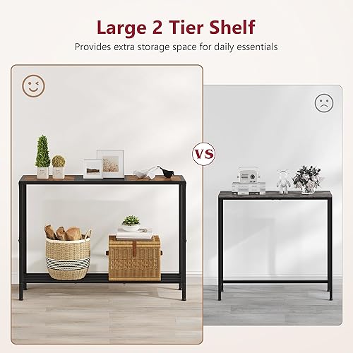 Miniatura 4 de Tajsoon Mesa de consola 41.8”, mesa de entrada industrial de 2 niveles, mesa estrecha de sofá de entrada con estantes, pasillo, sala de estar,