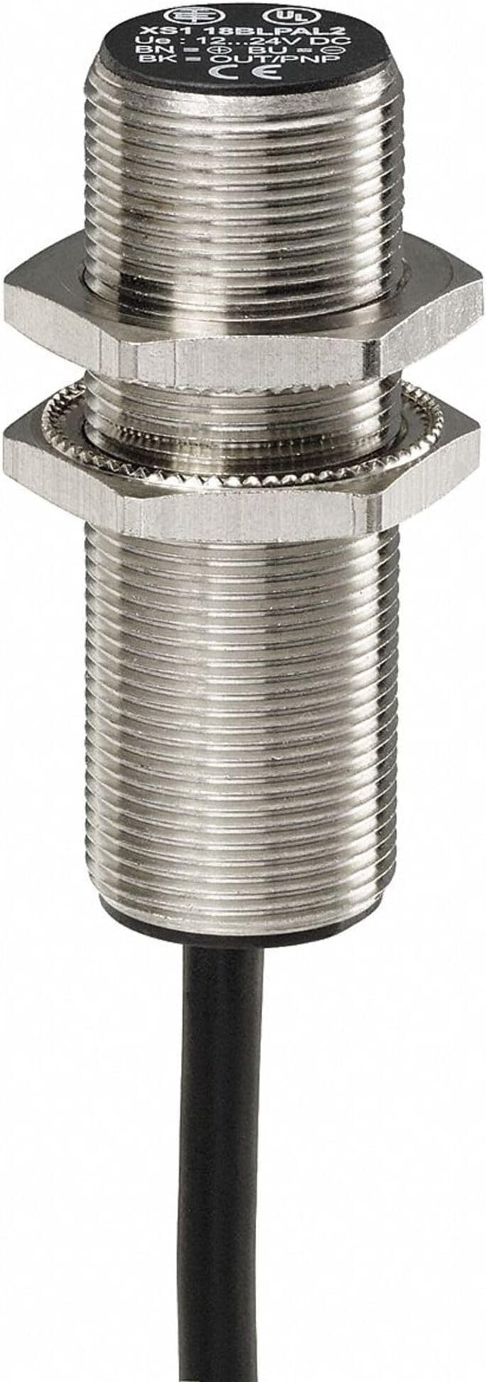 Telemecanique XS218BLPAL2 Inductive Proximity Sensor, Flush Mount, Metal 18-mm Barrel, for Light Industry, 3-Wire DC PNP Wiring, PNP Input, NO Output, 2-m Electrical Cable