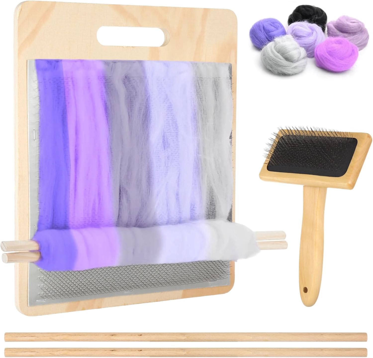 4 Pcs Wool Blending Board Set, Felted Wool Carder for DIY Projects, Wooden Carding Brush, Wool Comb for Mixing, 2 Wooden Sticks