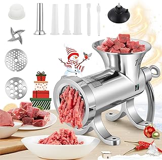 Huanyu Meat Grinder Manual Stainless Steel - Heavy Duty, Sausage Tubes, Four Suction Cups, Hand Crank for Home Use, for Chicken, Beef, Small Bones, Chili