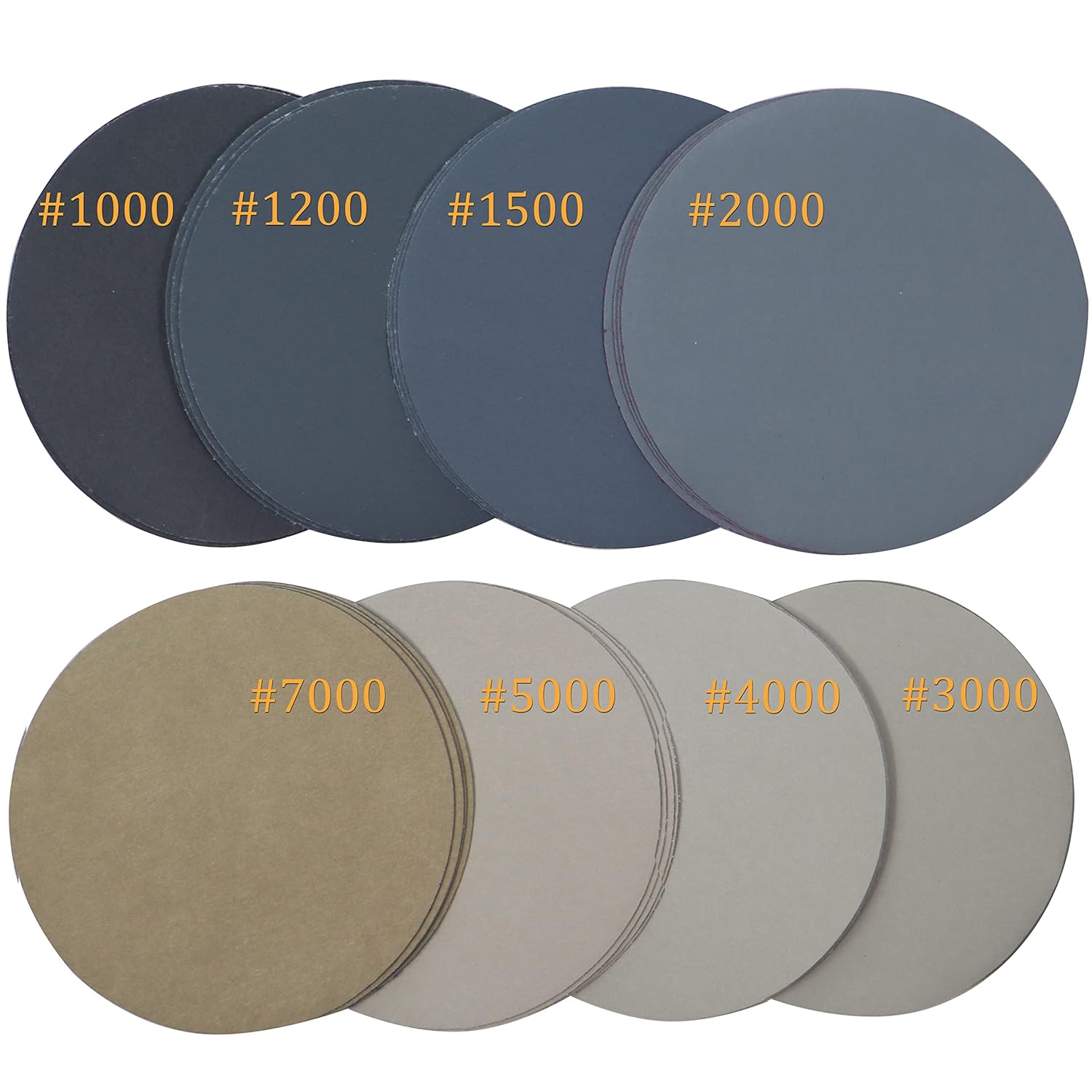 32PCS 5 inch No Hole #1000-#7000 Wet Dry Sanding Discs 1000 1200 1500 2000 3000 4000 5000 7000 Grit Sandpaper Compatible for Random Orbital Sanders (#1000-#7000 8Kind Grit Each 4PCS)