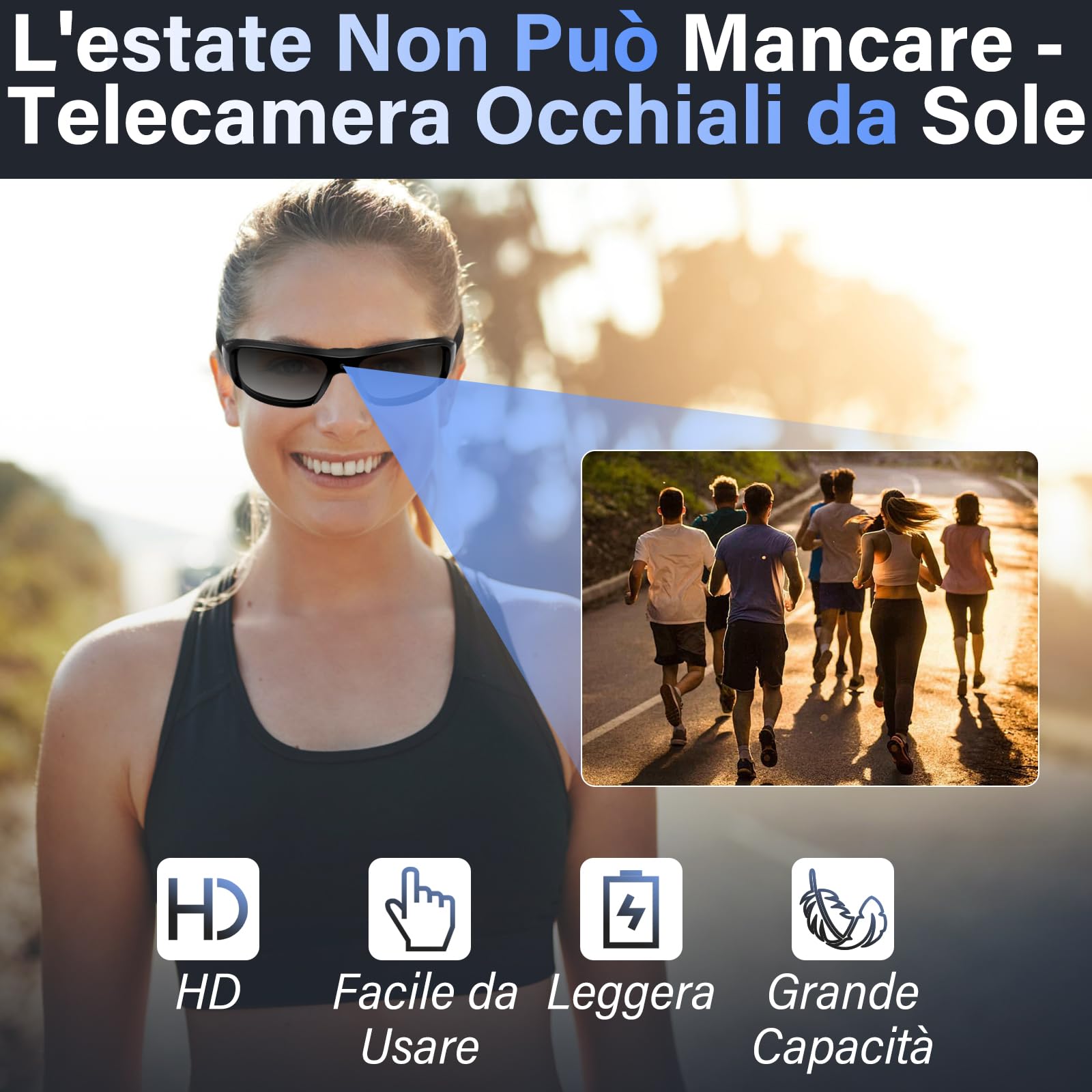 Telecamera Nascosta Occhiali da Sole, Mini Telecamera Spia, HD Action Cam Sport Occhiali Fotocamera per Gli Sport Esterni Protezione UV