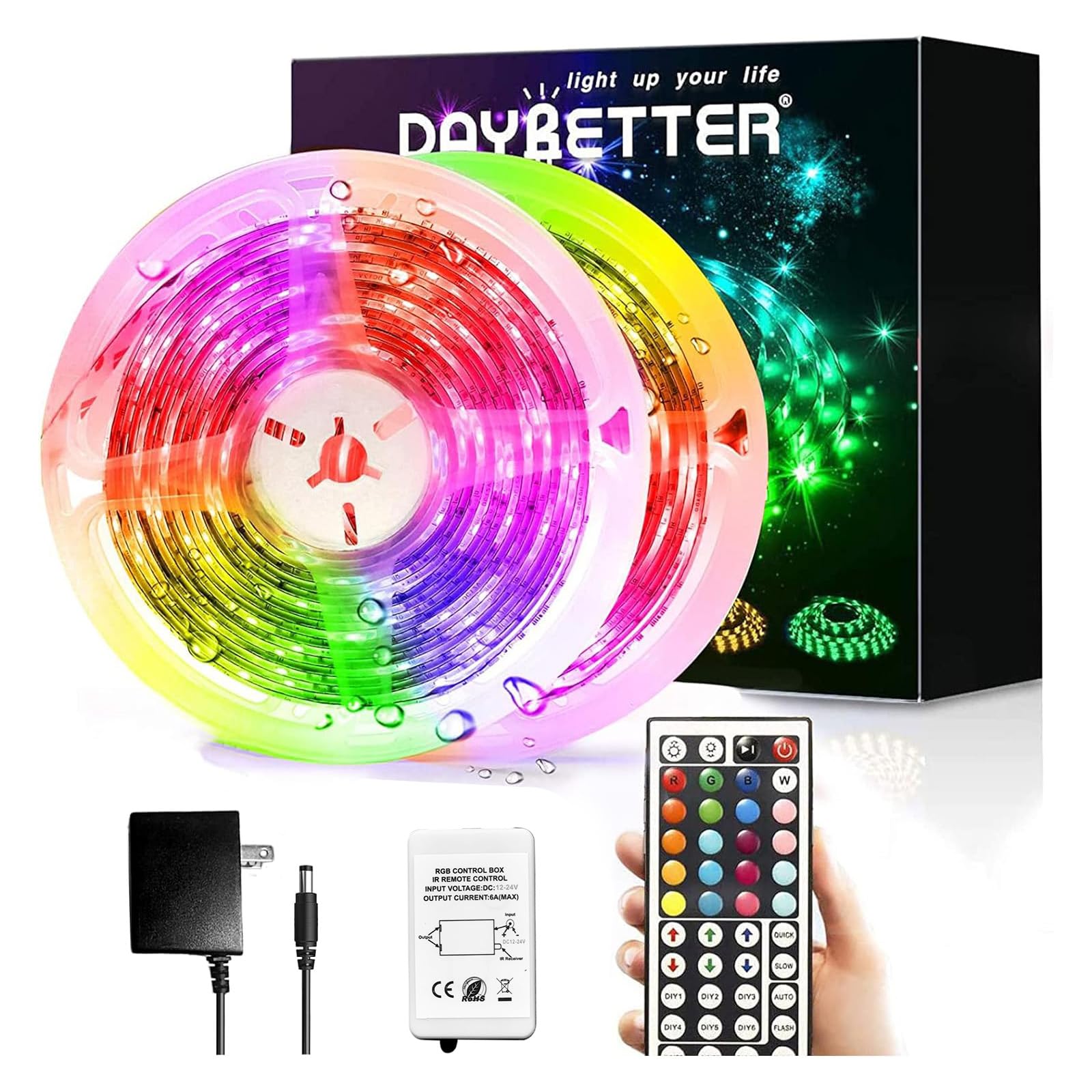 DAYBETTER Led Strip Lights 32.8ft Kit with Remote and Power Supply Color Changing