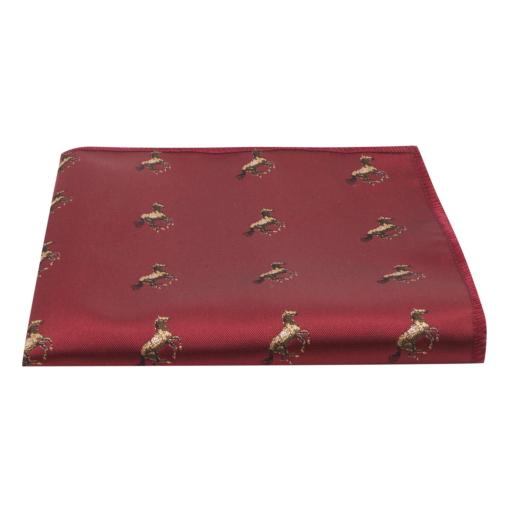 King & Priory Burgundy Red Embroidered Horse Pocket Square, Handkerchief