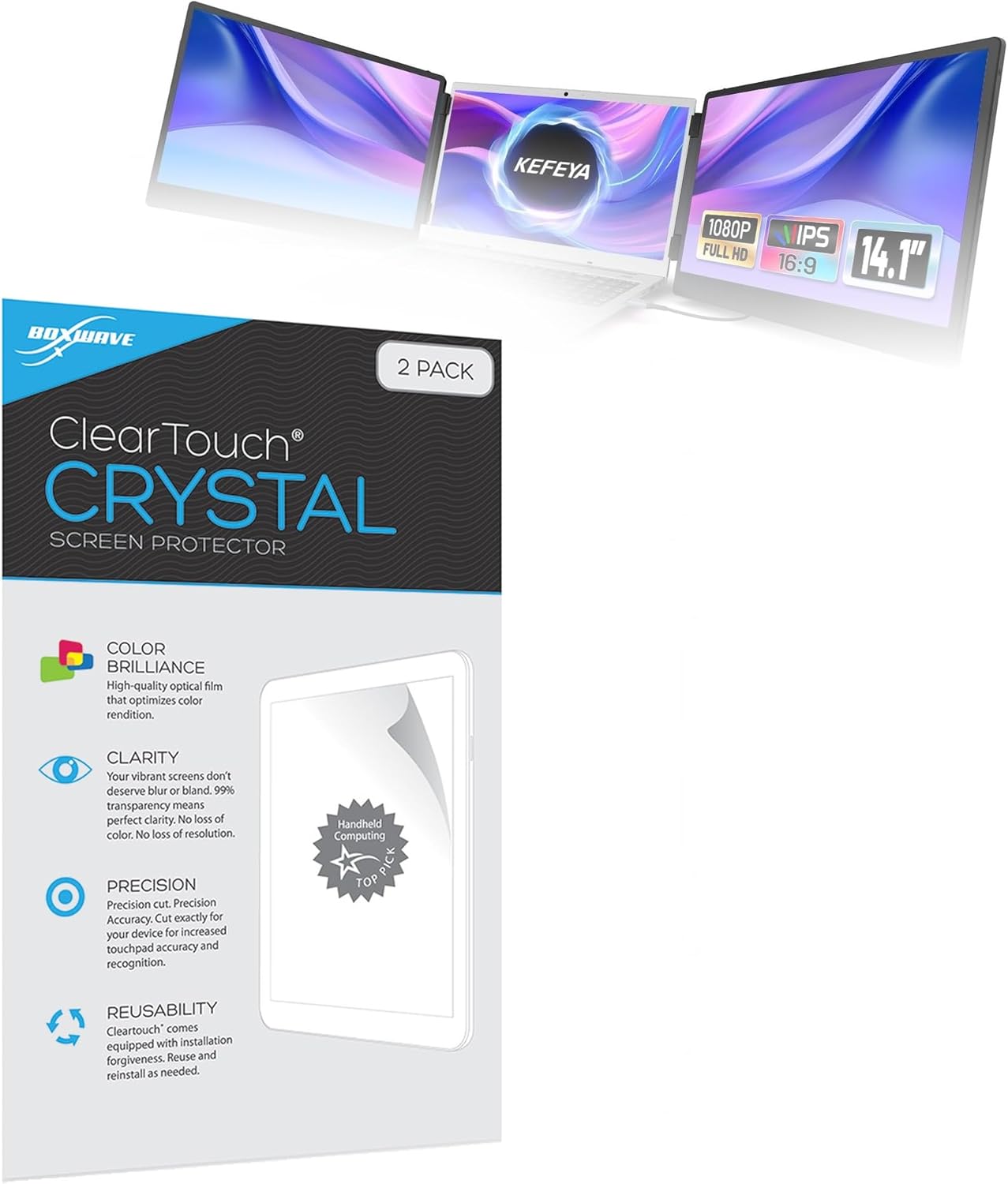 BoxWave Screen Protector Compatible with Kefeya S3 Triple Laptop Screen Extender (14 in) - ClearTouch Crystal (2-Pack), HD Film Skin - Shields from Scratches