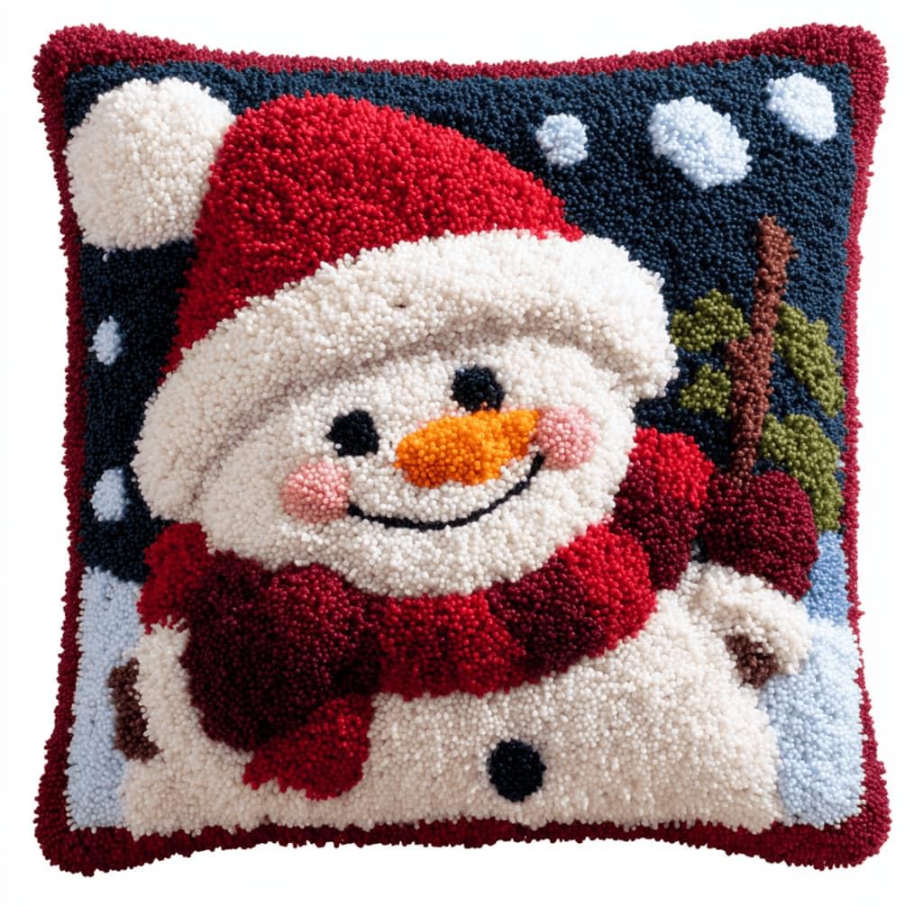 Kitquiver Latch Hook Rug Kits for Adults Snowman DIY Latch Hook Cushion Cross-Stitch Embroidery Cushion Cover for Home Sofa Decoration 17X17 in.