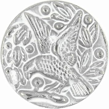 Bezelry 12 Pieces Bird in Flowers Metal Shank Buttons. 16mm 5/8 inch Silver White