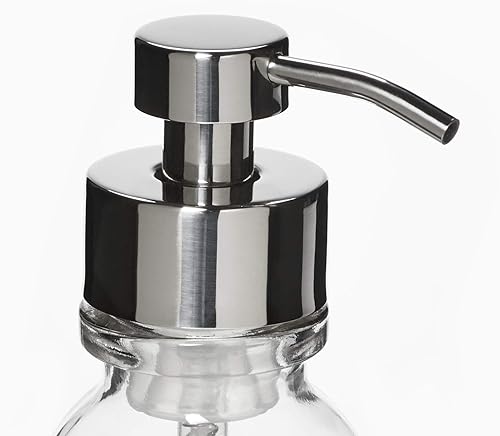 Miniatura 2 de Dispensador de jabón de vidrio transparente con bomba de metal cromado, botella de vidrio de boca ancha de 16 onzas, incluye parte inferior