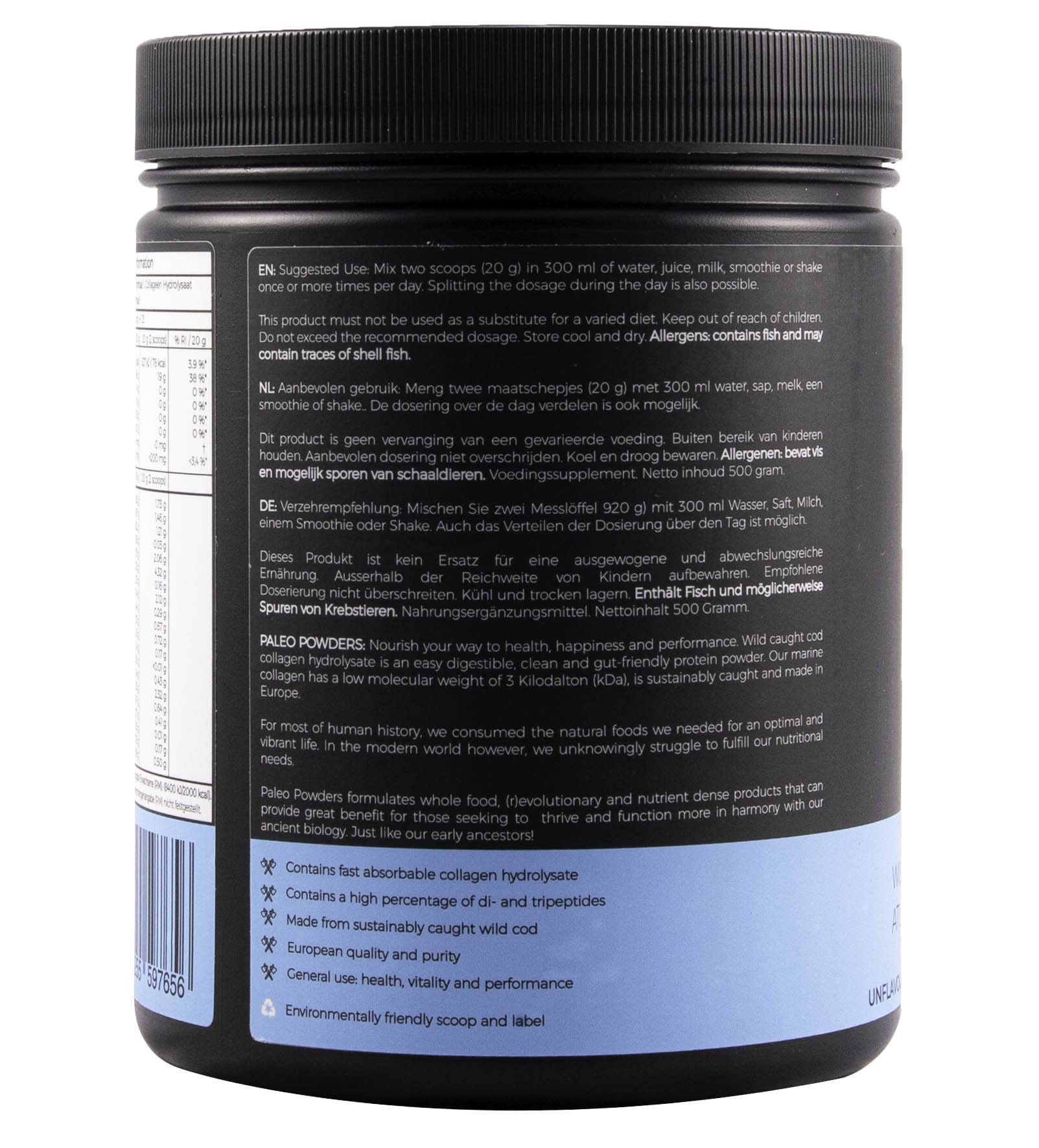 Poudre hydrolysate de collagène - Morue sauvage capturée d'Europe - 500 g