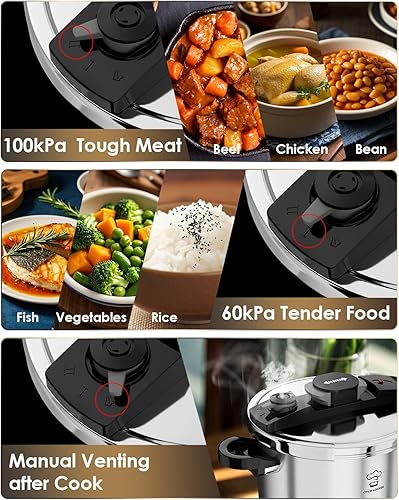 Miniatura 5 de Olla de presión de acero inoxidable de 6.3 cuartos de galón, Olla De Presion para 2-3 personas tapa de vidrio y estante de vapor incluidos Presione