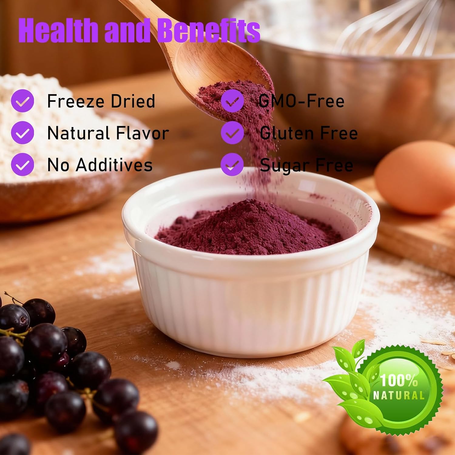 Hee Creek 100% Pure Blackcurrant Powder 16oz/ 453g Freeze Dried Blackcurrant Ultra-Fine Fruit Powder for Smoothies & Baking & Beverages & Food Coloring, No Added Sugar & Additives