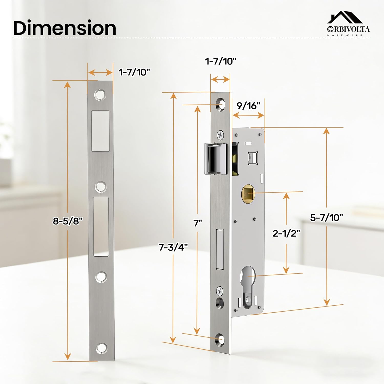 Storm Door Mortise Lock Body, Mortise Lock Replacement Parts for Old Storm Doors, 2-1/2" Handle PZ, Reversible Latch Bolt(Polished Nickel)