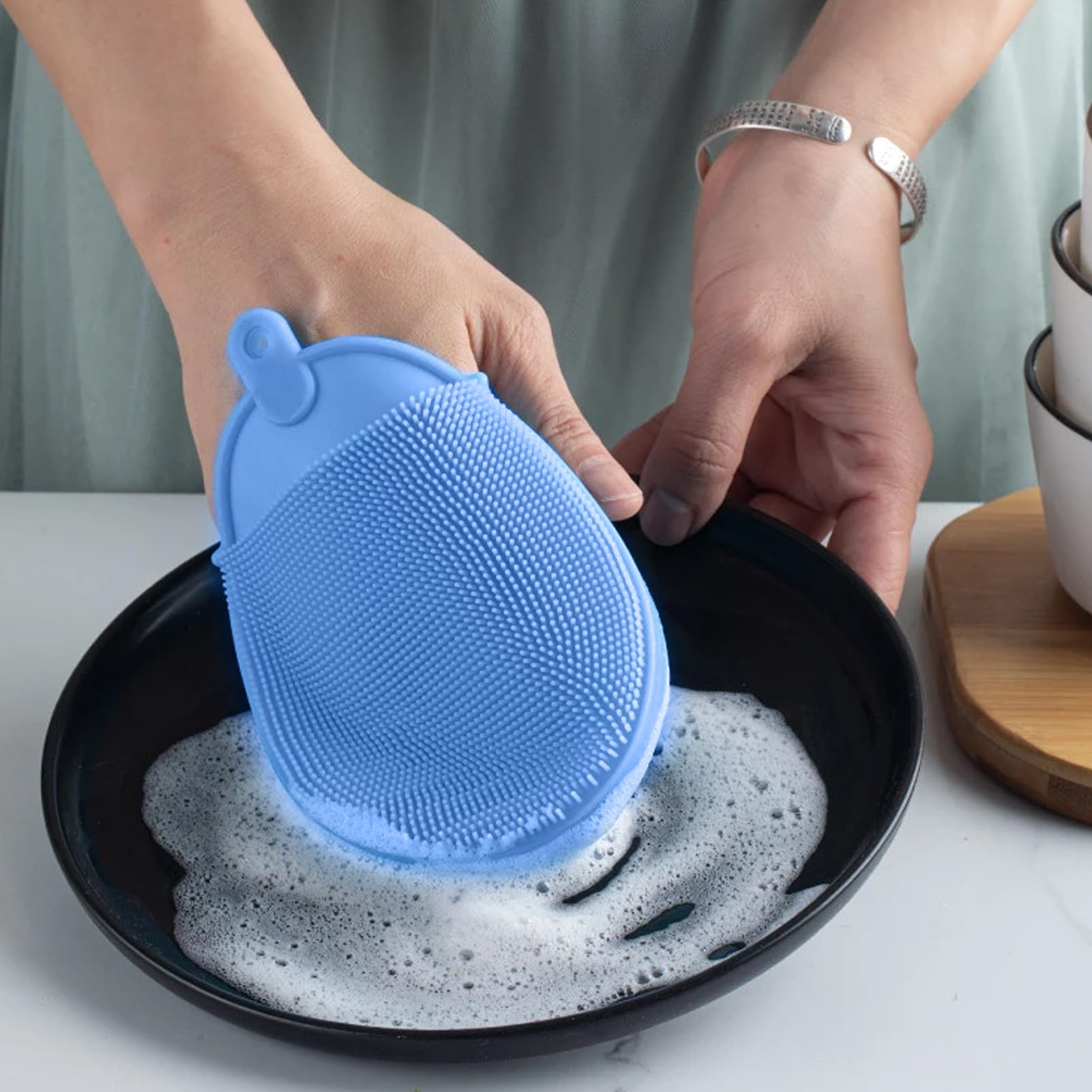 Spugna Lavapiatti in Silicone Abrasivo | Spugna a Doppia Faccia per Piatti su Lavelli, Pentole, Padelle, Piani Cottura, Frutta, Verdura, Lavaggio e Pulizia