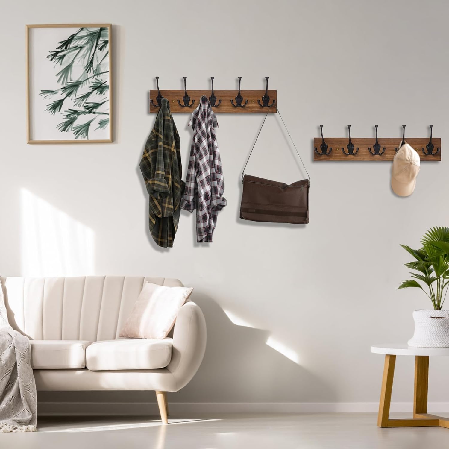 IBosins 2 Pack Coat Rack Wall Mount, 17'' Old Wood Color Coat Hanger, Rustic Wooden Metal Coat Hooks Rail for Entryway Living Room Coat Jacket Scarf Bag Towel Hat - Image 5