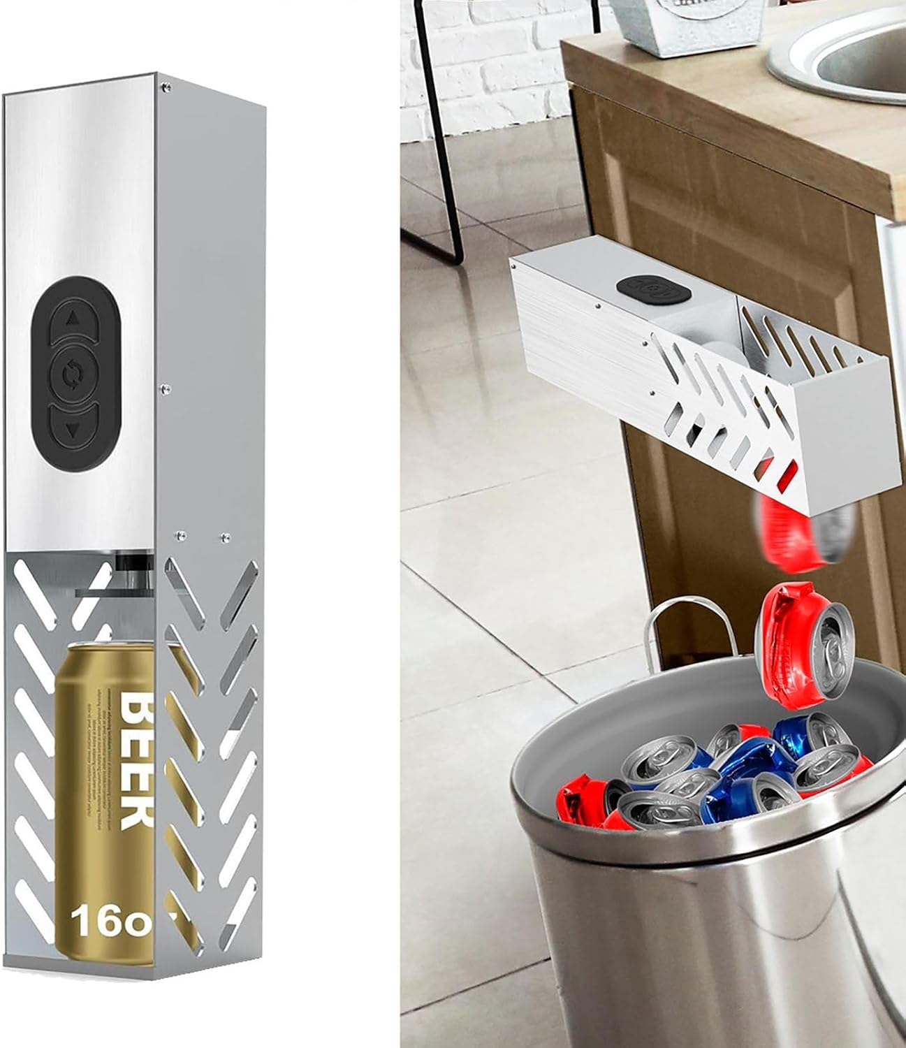 Electric Can Crusher for Recycling 12oz~16oz Cans, Automatic can crushers, wall mounted Can smasher for recycling Aluminum Seltzer, Soda, Cola, Beer Cans