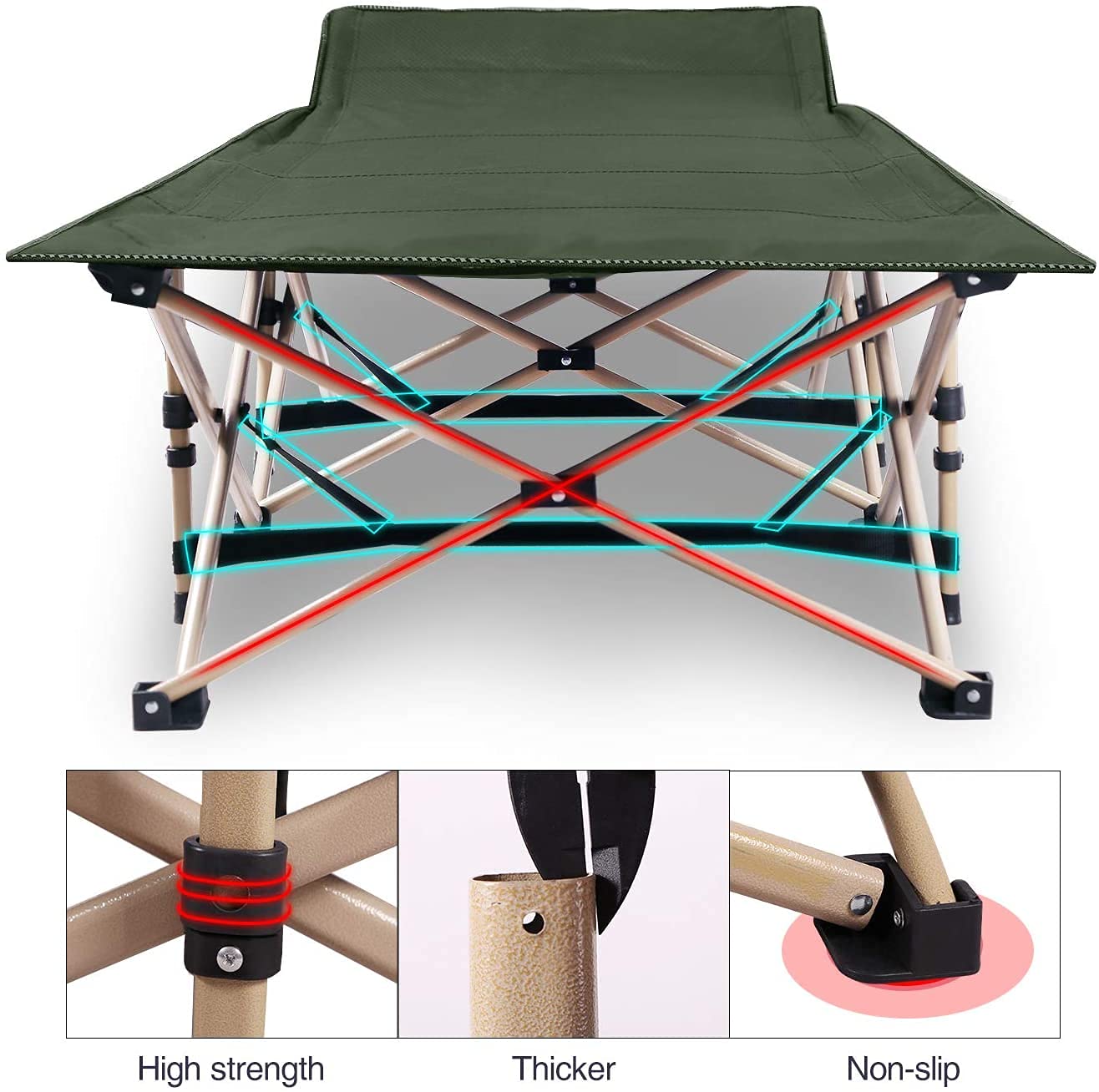 REDCAMP Lit De Camp Pliable Adulte Extra Large - 71cm Large, Matelas Intégré, 150kg Capacité