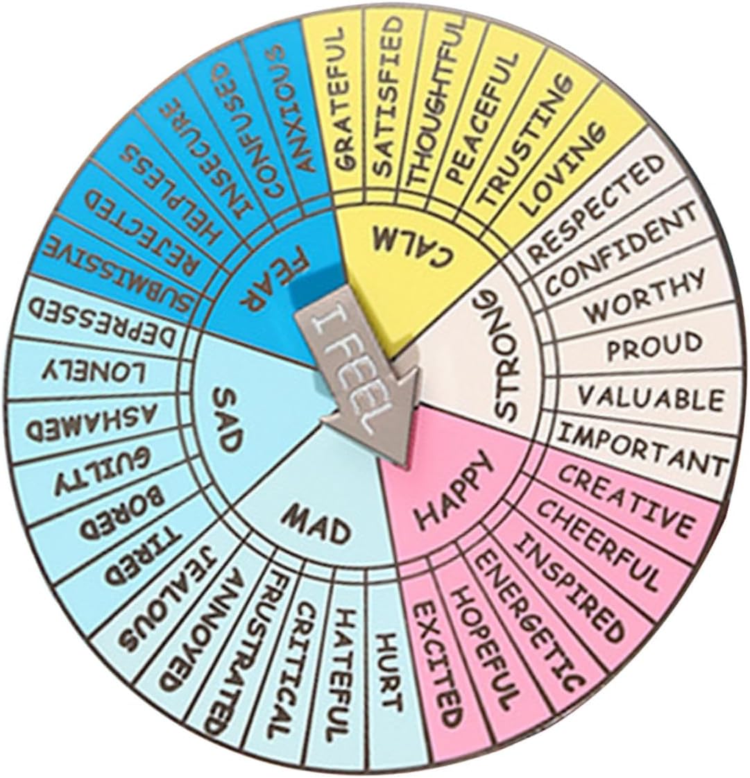 Portable Feeling Wheel Badge Metal Emotion Decor Alloy Craft Compact Keyring Ornament for Mental Health Therapy and Stress Management