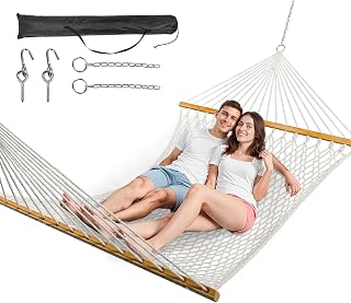 ANAGOO Double Hammock for 2 Adults - Handwoven Polyester Rope with Spreader Bars, 450lb Capacity, Weather-Resistant for Patio, Backyard, Indoor (White)