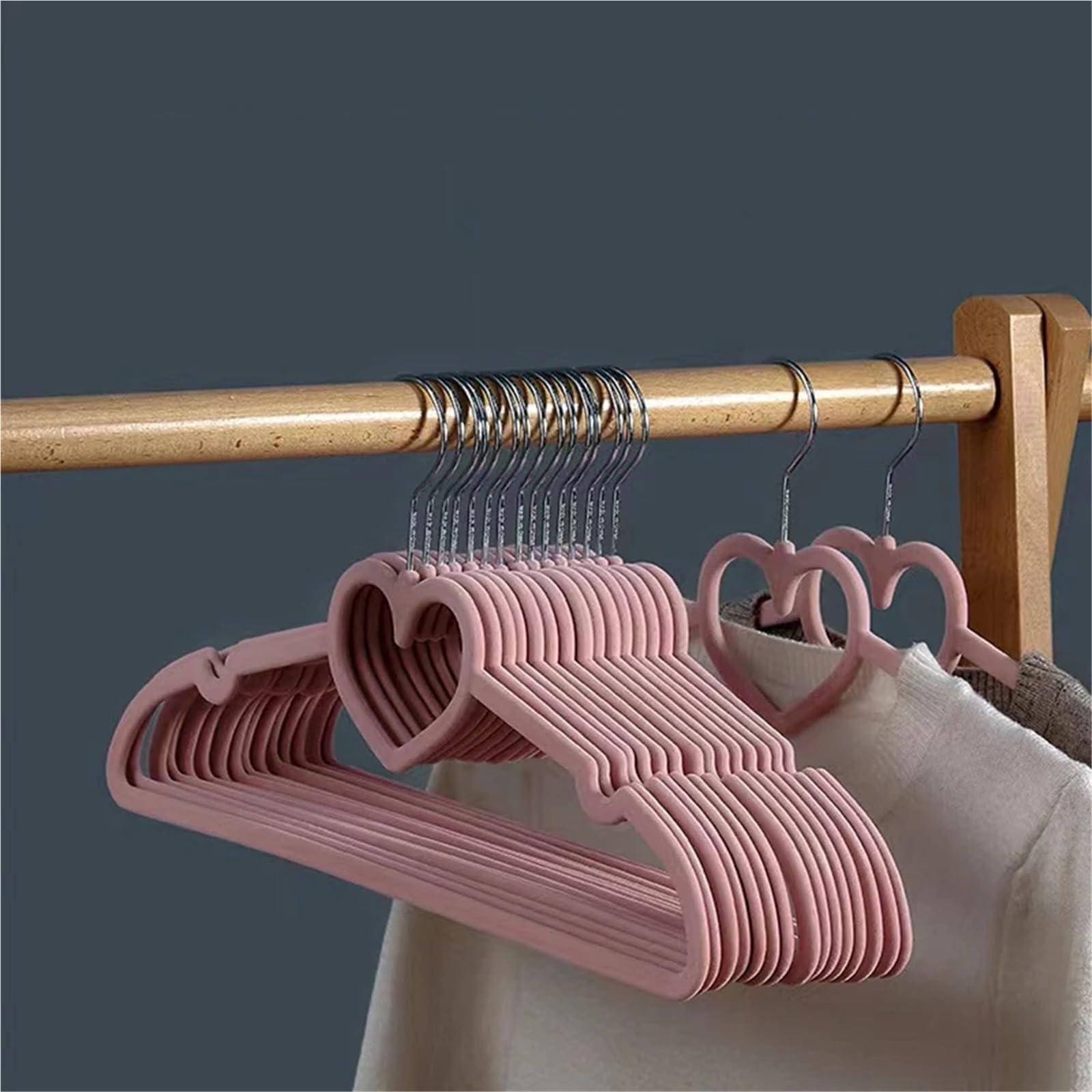10 x rosa Anti-Rutsch-Kleiderbügel, beflockt, verdickte Kleiderschrankaufbewahrung, spurloses Design für Kleidung, rutschfeste Samt-Kleiderbügel für Zuhause