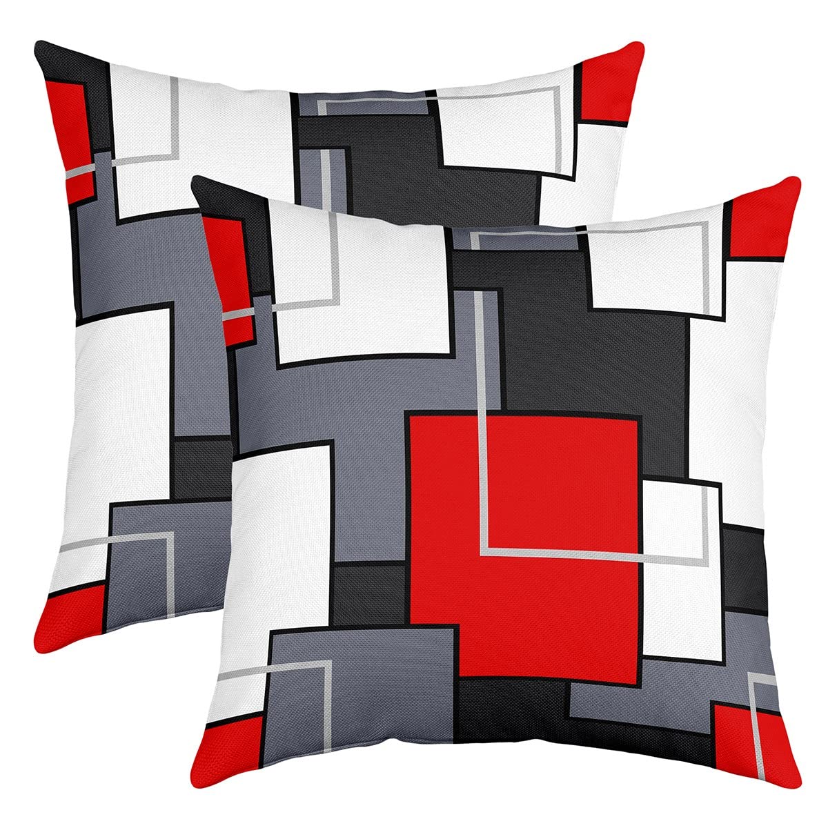 Loussiesd Geometric Reversible Throw Pillow Covers for Kids Red White Grey Black Buffalo Check Pillow Covers Home Decor Square Cushion Covers Set of 2 Decor Stripe Line Modern Art 18x18 Inch — image 1