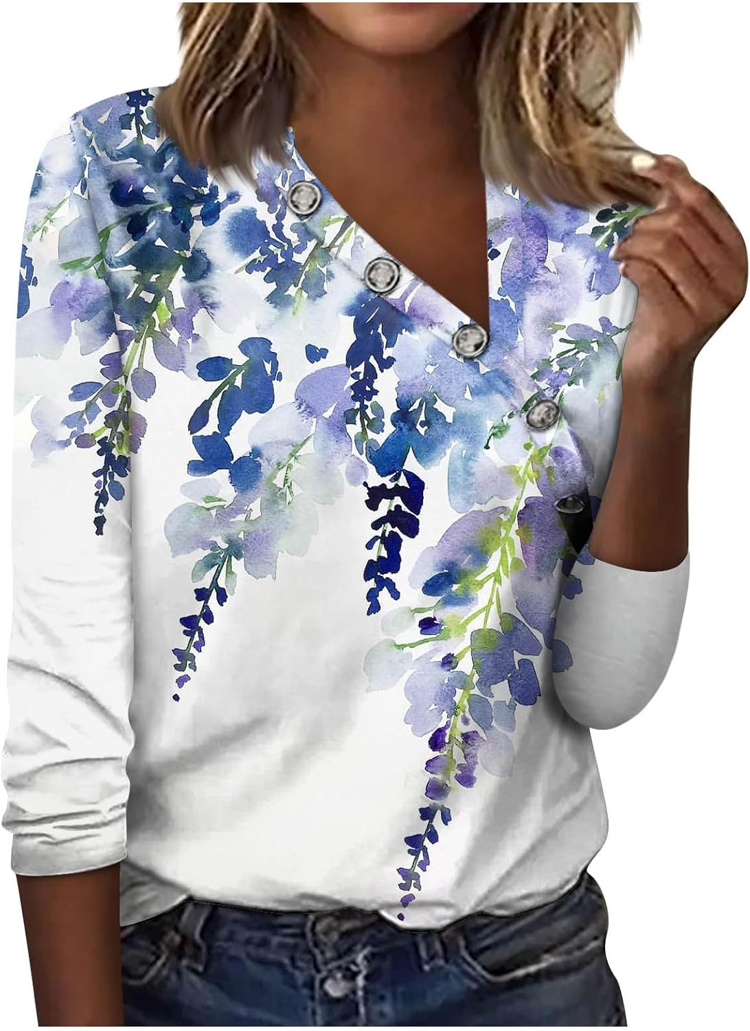 Tops for Women 2023 Long Sleeve Shirts for Women Button Down Lapel V Neck Womens Blouses Print Sweatshirt for Women