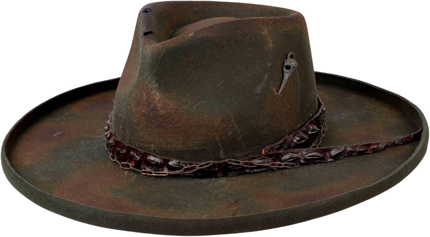 RUEDIGER Vintage Pencil Brim Fedora Hats 100% Wool Felt Hat Panama Rancher Hat with Lightning Logo Handmade Distressed/Burned