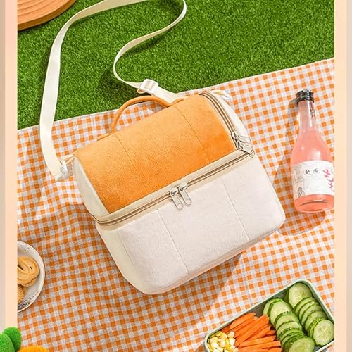 Miniatura 6 de Bolsa de almuerzo para mujer, bolsa de almuerzo aislada con lonchera de doble cubierta con correa ajustable para el hombro, a prueba de fugas,
