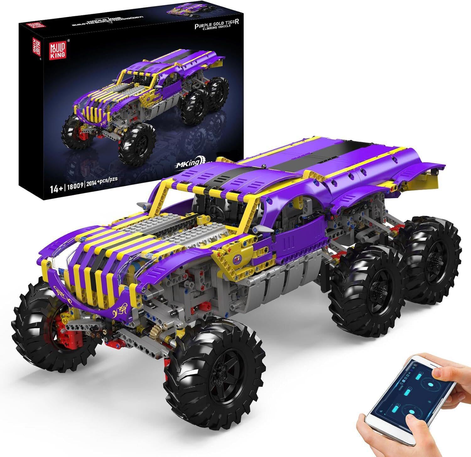 Mould King 18009 Technik Tiger Climbing Truck Spielzeugauto Modellbausatz - Lila Gold Klemmbausteine Auto Konstruktionsspielzeug Set Geschenke für Erwachsene ab 14 Jahren (2014+ Teile)