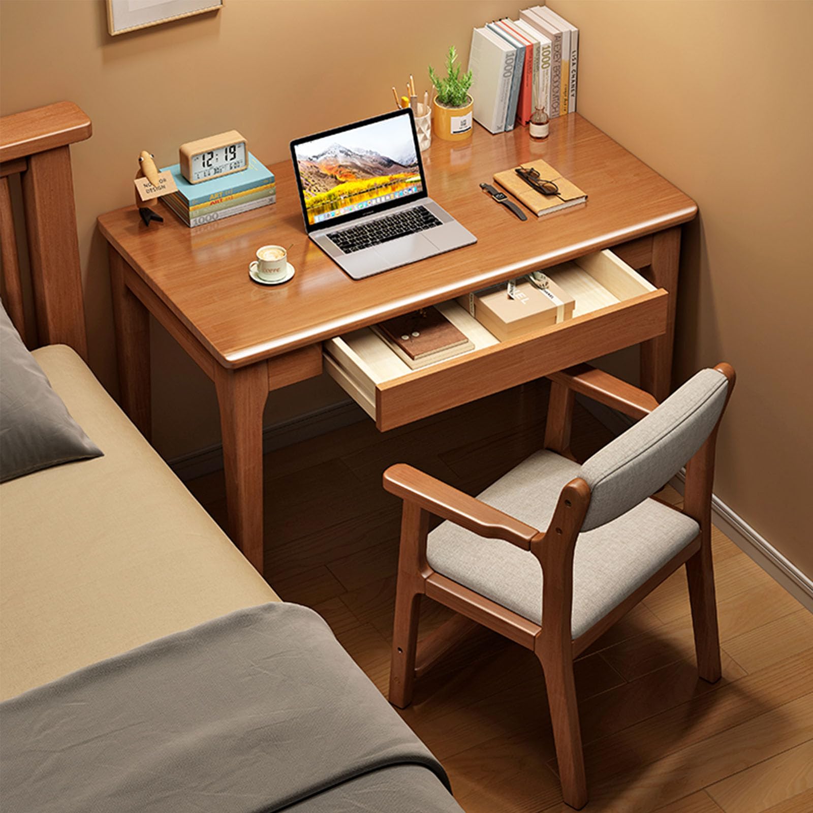 Amazon | JIXDILO 引き出し付き無垢材コンピューターデスク ミッド