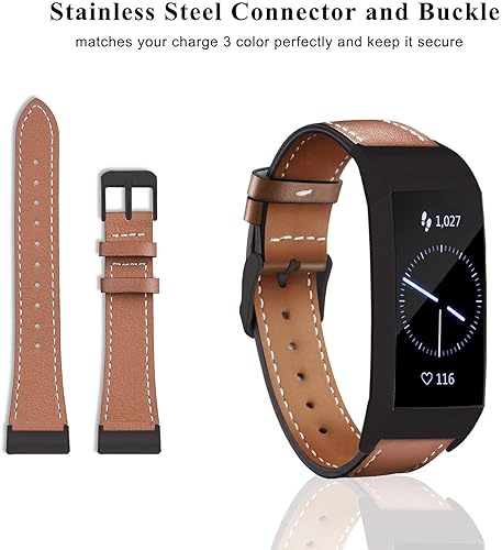 Miniatura 3 de Correa de cuero compatible con Fitbit Charge 3Charge 4, bandas de cuero genuino de repuesto para mujeres y hombres