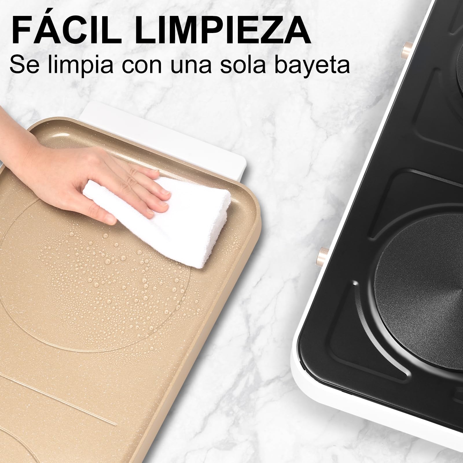 AEWHALE Cocina Eléctrica Portátil doble 2000 W,15.24 Cm de Diámetro, con Una Placa de Cerámica Antiadherente Extraíble y 5 Niveles de Regulación de Temperatura