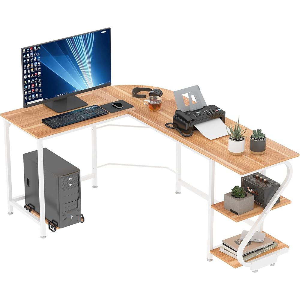 25/mo Finance Weehom Reversible L Shaped Desk with Shelves Large Corner Computer Desk Gaming