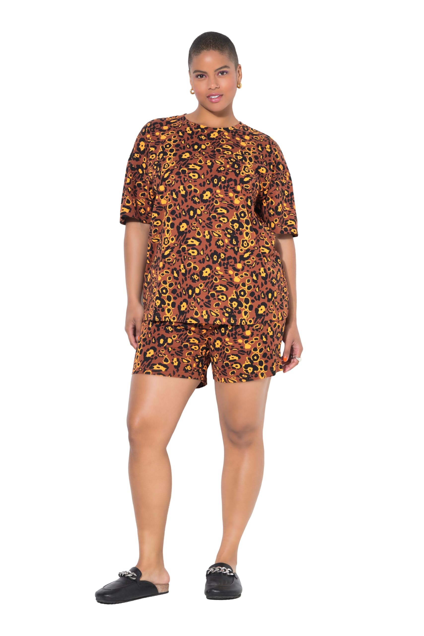 Studio Untold Damen große Größen Übergrößen Plus Size Pyjama, kurzer Zweiteiler, Leo 844212
